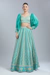Buy Show Shaa Blue Embroidery Sweetheart Neck Floral Print Lehenga And Blouse Set at Aza Fashions Buy_Show Shaa_Blue Embroidery Sweetheart Neck Floral Print Lehenga And Blouse Set _at_Aza_Fashions