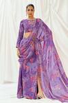 Buy_Redpine Designs_Purple Viscose Georgette Sequins, Printed Pre-draped Saree With Blouse _at_Aza_Fashions