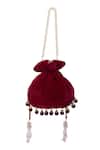 Shop_Nazaakat By Samara Singh_Maroon Embroidery, Tassels Hand Potli Bag _at_Aza_Fashions