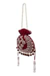Nazaakat By Samara Singh_Maroon Embroidery, Tassels Hand Potli Bag _Online_at_Aza_Fashions