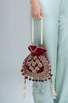 Buy_Nazaakat By Samara Singh_Maroon Embroidery, Tassels Hand Potli Bag _Online_at_Aza_Fashions