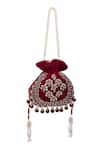 Shop_Nazaakat By Samara Singh_Maroon Embroidery, Tassels Hand Potli Bag _Online_at_Aza_Fashions