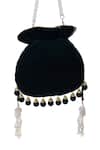 Shop_Nazaakat By Samara Singh_Green Embroidery, Tassels Velvet Silk Potli Bag _at_Aza_Fashions