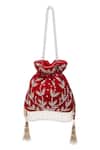 Nazaakat By Samara Singh_Red Embroidery, Tassels, Zari Hand Potli Bag _at_Aza_Fashions