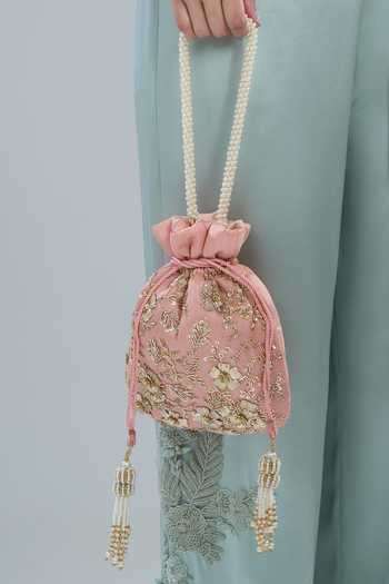 Buy_Nazaakat By Samara Singh_Pink Zari Pastel Hand Embroidered Potli Bag 