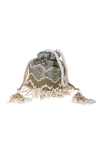 Nazaakat By Samara Singh_Green Embroidery, Zari Hand Potli Bag _Online_at_Aza_Fashions