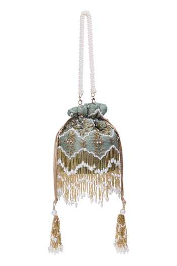 Shop_Nazaakat By Samara Singh_Green Embroidery, Zari Hand Potli Bag _at_Aza_Fashions