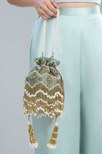 Buy_Nazaakat By Samara Singh_Green Embroidery, Zari Hand Potli Bag _Online_at_Aza_Fashions