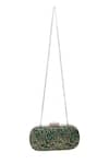 Shop_Nazaakat By Samara Singh_Green Embroidery Printed Banarsi Silk Clutch _at_Aza_Fashions