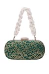 Nazaakat By Samara Singh_Green Embroidery Printed Banarsi Silk Clutch _at_Aza_Fashions