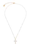 Shop_Dusala_Gold Plated Cross Grace Necklace _at_Aza_Fashions