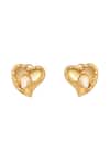 Shop_Dusala_Gold Plated Pearls Heartfealt Earrings _at_Aza_Fashions