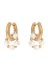 Shop_Dusala_Gold Plated Pearls, Beads Huggie Trend Earrings _at_Aza_Fashions
