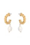 Shop_Dusala_Gold Plated Pearls Hoop Luxury Earrings _at_Aza_Fashions