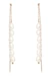 Shop_Dusala_Gold Plated Pearls Chain Flair Earrings _at_Aza_Fashions