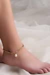 Dusala_Gold Plated Gemstones Pearl Anklet _at_Aza_Fashions