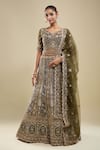 Shop Samyukta Singhania Green Net Embroidery V-neck Tonal Lehenga Set Online at Aza Fashions Shop_Samyukta Singhania_Green Net Embroidery V-neck Tonal Lehenga Set _Online_at_Aza_Fashions
