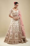 Shop Samyukta Singhania White Silk, Net Embroidery V-neck Geometric Lehenga Set Online at Aza Fashions Shop_Samyukta Singhania_White Silk, Net Embroidery V-neck Geometric Lehenga Set _Online_at_Aza_Fashions
