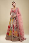 Buy_Samyukta Singhania_Multi Color Silk, Net Embroidery V-neck Paisley Lehenga Set _Online_at_Aza_Fashions