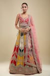 Buy_Samyukta Singhania_Multi Color Silk, Net Embroidery V-neck Paisley Lehenga Set _at_Aza_Fashions