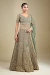 Samyukta Singhania_Green Net Tassels, Embroidery V-neck Aari Lehenga Set _at_Aza_Fashions