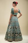 Samyukta Singhania_Green Jacquard, Silk Zari, Embroidery Round Neck Leaflet Lehenga Set _Online_at_Aza_Fashions
