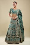 Buy_Samyukta Singhania_Green Jacquard, Silk Zari, Embroidery Round Neck Leaflet Lehenga Set _at_Aza_Fashions