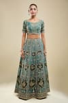 Buy_Samyukta Singhania_Green Jacquard, Silk Zari, Embroidery Round Neck Leaflet Lehenga Set _Online_at_Aza_Fashions