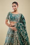 Shop_Samyukta Singhania_Green Jacquard, Silk Zari, Embroidery Round Neck Leaflet Lehenga Set _Online_at_Aza_Fashions
