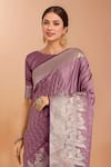 Samyukta Singhania_Pink Zari V-neck Woven Banarasi Silk Saree With Blouse _at_Aza_Fashions