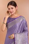 Samyukta Singhania_Lavender Zari Round Neck Woven Banarasi Satin Silk Saree With Blouse _Online
