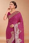 Buy_Samyukta Singhania_Pink Embroidery, Zari V-neck Woven Banarasi Silk Saree With Blouse _Online_at_Aza_Fashions