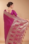 Shop_Samyukta Singhania_Pink Embroidery, Zari V-neck Woven Banarasi Silk Saree With Blouse 