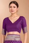 Samyukta Singhania_Purple Zari V-neck Woven Banarasi Silk Saree With Blouse _Online_at_Aza_Fashions