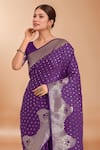 Buy_Samyukta Singhania_Purple Zari V-neck Woven Banarasi Silk Saree With Blouse _Online_at_Aza_Fashions