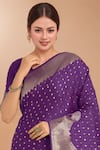 Shop_Samyukta Singhania_Purple Zari V-neck Woven Banarasi Silk Saree With Blouse 