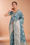 Buy_Samyukta Singhania_Blue Tassels, Zari V-neck Woven Banarasi Satin Silk Saree With Blouse _Online_at_Aza_Fashions