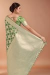 Buy_Samyukta Singhania_Green Embroidery, Zari V-neck Woven Banarasi Silk Saree With Blouse _Online_at_Aza_Fashions