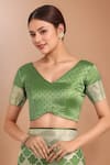 Buy_Samyukta Singhania_Green Embroidery, Zari V-neck Woven Banarasi Silk Saree With Blouse 