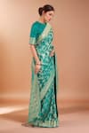 Buy_Samyukta Singhania_Turquoise Zari Round Neck Woven Banarasi Silk Saree With Blouse 