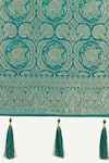 Shop_Samyukta Singhania_Turquoise Zari Round Neck Woven Banarasi Silk Saree With Blouse 