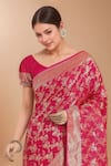 Samyukta Singhania_Pink Tassels, Zari V-neck Woven Banarasi Silk Saree With Blouse _Online_at_Aza_Fashions