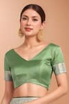 Buy_Samyukta Singhania_Green Embroidery, Zari V-neck Woven Banarasi Silk Saree With Blouse 
