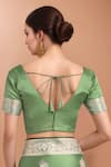 Shop_Samyukta Singhania_Green Embroidery, Zari V-neck Woven Banarasi Silk Saree With Blouse 
