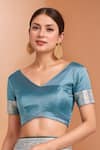 Buy_Samyukta Singhania_Blue Zari V-neck Woven Banarasi Silk Saree With Blouse _Online_at_Aza_Fashions