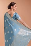Shop_Samyukta Singhania_Blue Zari V-neck Woven Banarasi Silk Saree With Blouse _Online_at_Aza_Fashions