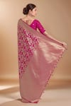 Shop_Samyukta Singhania_Pink Embroidery, Zari V-neck Woven Banarasi Silk Saree With Blouse _at_Aza_Fashions