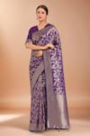 Buy_Samyukta Singhania_Purple Embroidery, Zari V-neck Woven Banarasi Silk Saree With Blouse _at_Aza_Fashions