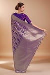 Shop_Samyukta Singhania_Purple Embroidery, Zari V-neck Woven Banarasi Silk Saree With Blouse _at_Aza_Fashions