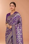 Buy_Samyukta Singhania_Purple Embroidery, Zari V-neck Woven Banarasi Silk Saree With Blouse _Online_at_Aza_Fashions